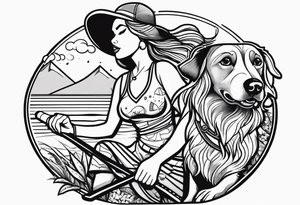 Beach Mountain Racket dog and woman tattoo idea