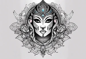 kali ma, alien goddess, valkrye, aries, cosmic pirate, divine feminine, zenza resonance, pachamama, lotus azul, blank panther, eagle, skull, 5D, nueva gaya, dna 12, left side chest tatoo tattoo idea