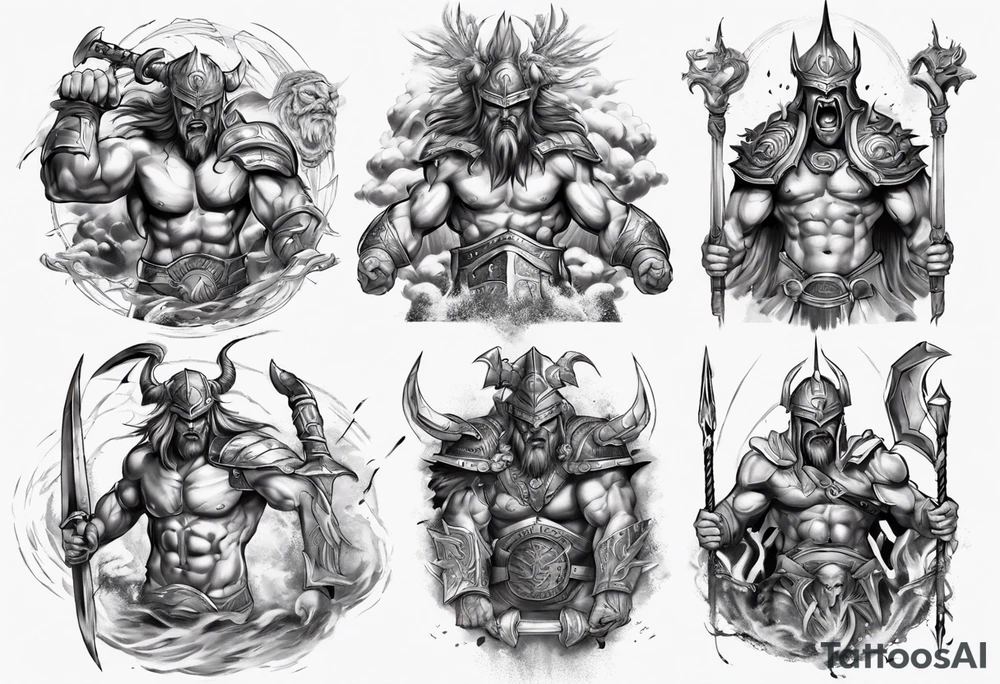 ocean gods thunder gladiator war aggressive tattoo idea