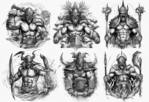 ocean gods thunder gladiator war aggressive tattoo idea