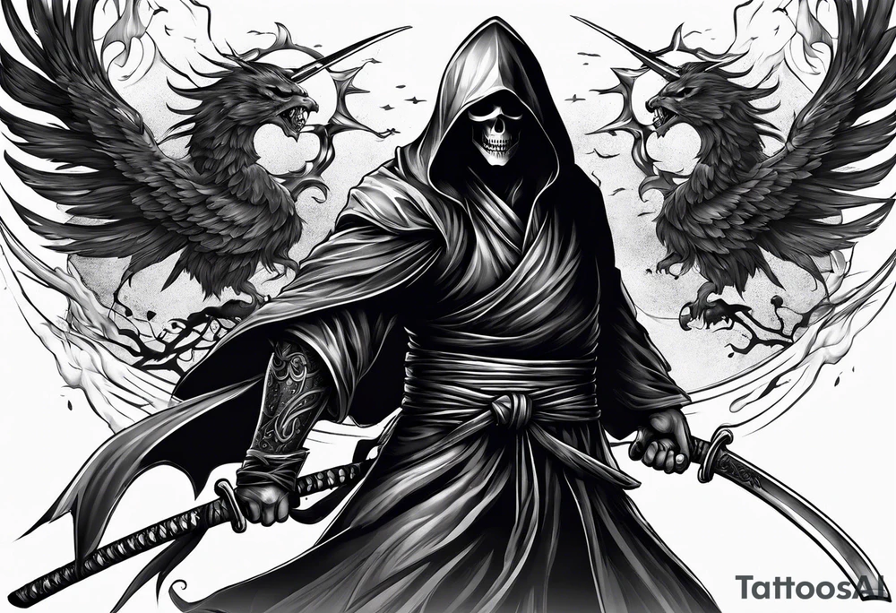 Katana and grim reaper tattoo idea