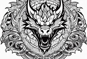 Valhalla sword shield dragon head fire tattoo idea