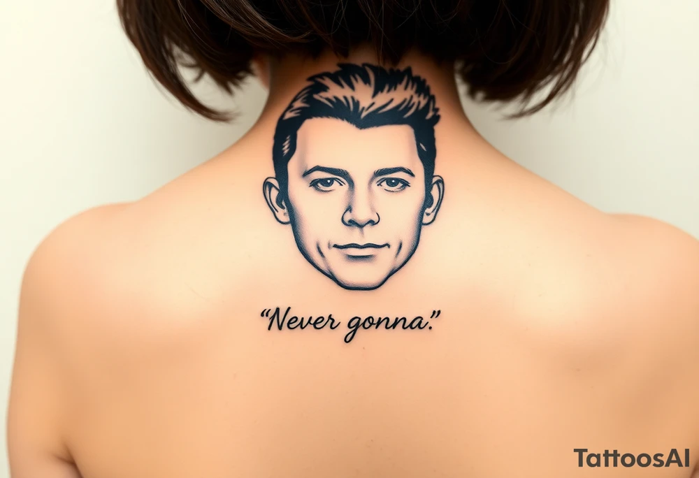 Rick Astley's Face outline with text "Never Gonna Give You Up" tattoo idea