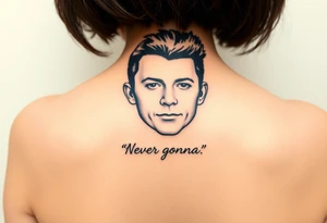 Rick Astley's Face outline with text "Never Gonna Give You Up" tattoo idea