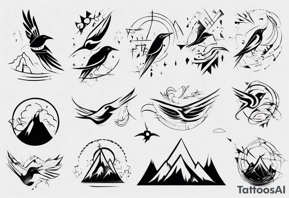 mountains birds tattoo idea