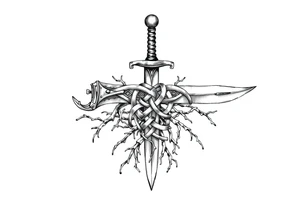 Armband tattoo of a sword with covered in a Celtic knot roots tattoo idea