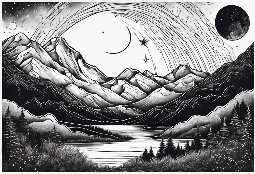Night sky with moon tattoo idea