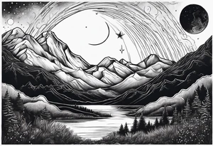 Night sky with moon tattoo idea