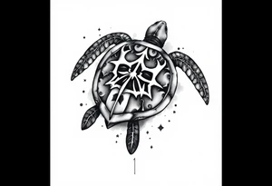 Turtle with neptunes trident pattern on its shell tattoo idea