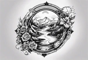 Inner bicep, stretched horizontally, visual representation of the journey of life tattoo idea