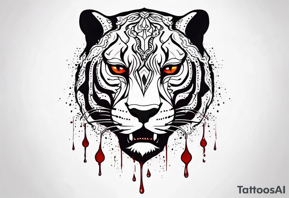 a panthera head with blood drops from mouth tattoo idea