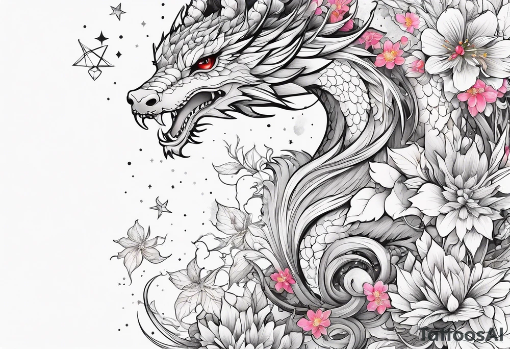 Constellation, wing , snow , cross , dragon female japan kawaii , flower tattoo idea