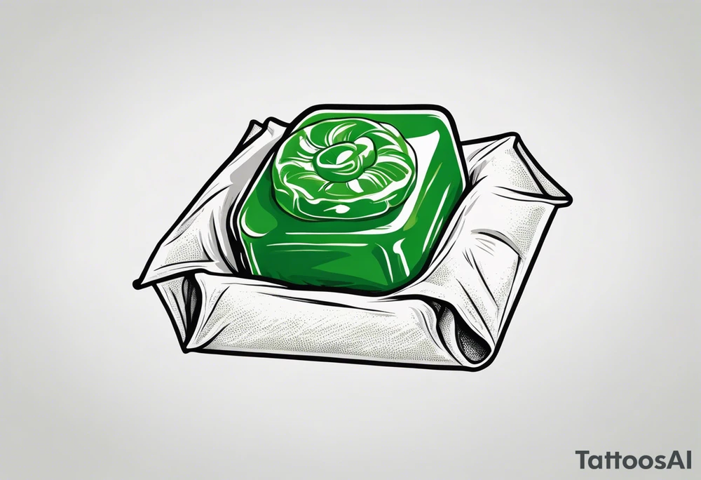 a small green and white candy in a wrapper tattoo idea