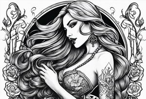 evil mermaid with skull tattoo idea