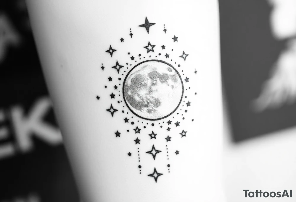 1x10^23 surrounded by cascade of stars and moon tattoo idea