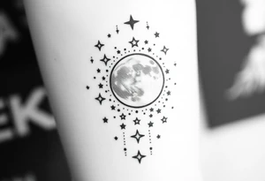 1x10^23 surrounded by cascade of stars and moon tattoo idea