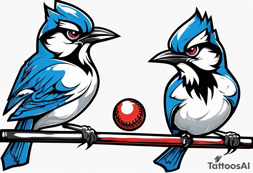 mean looking bluejay hitting a ball tattoo idea