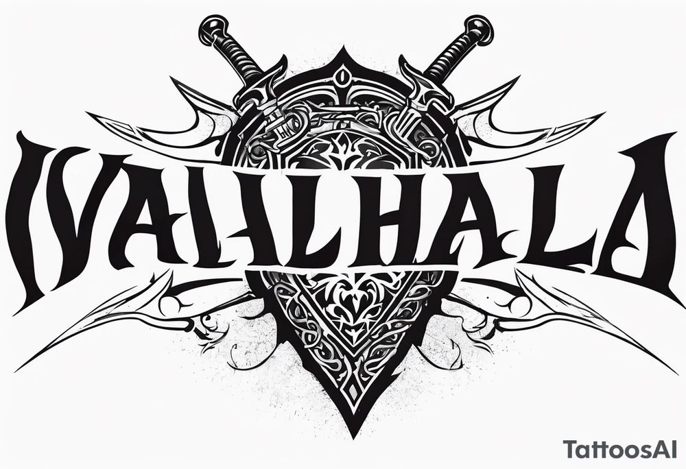 Valhalla flames sword shield barb wire tattoo idea