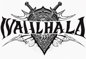 Valhalla flames sword shield barb wire tattoo idea