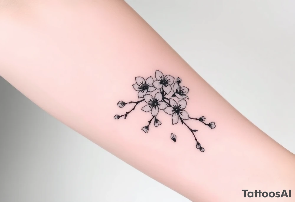 delicate cherry blossoms swirling in spring breeze with petals tattoo idea