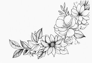 long line of flowers and leaves for around thigh tattoo idea