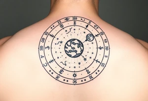 Zodiac constellation map with Jupiter mars and the moon with lots of stars tattoo idea