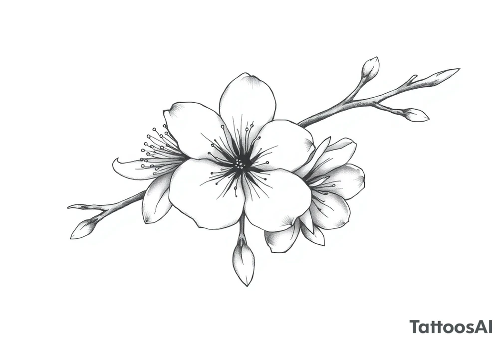 Elongated Cherry blossom with round petals tattoo idea