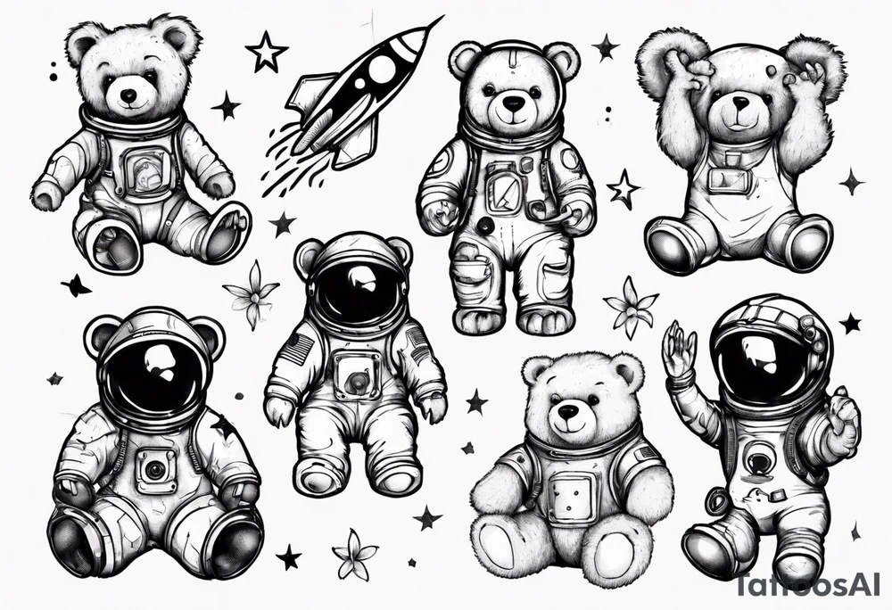 Teddy bear astronaut Lily tattoo idea