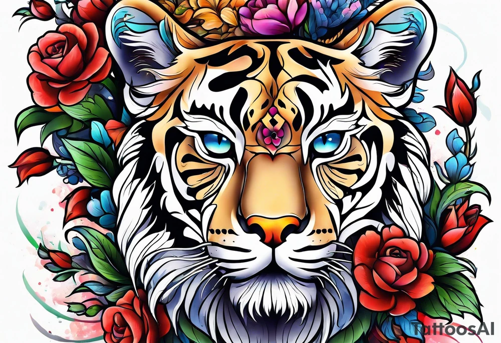 animal , flower tattoo idea