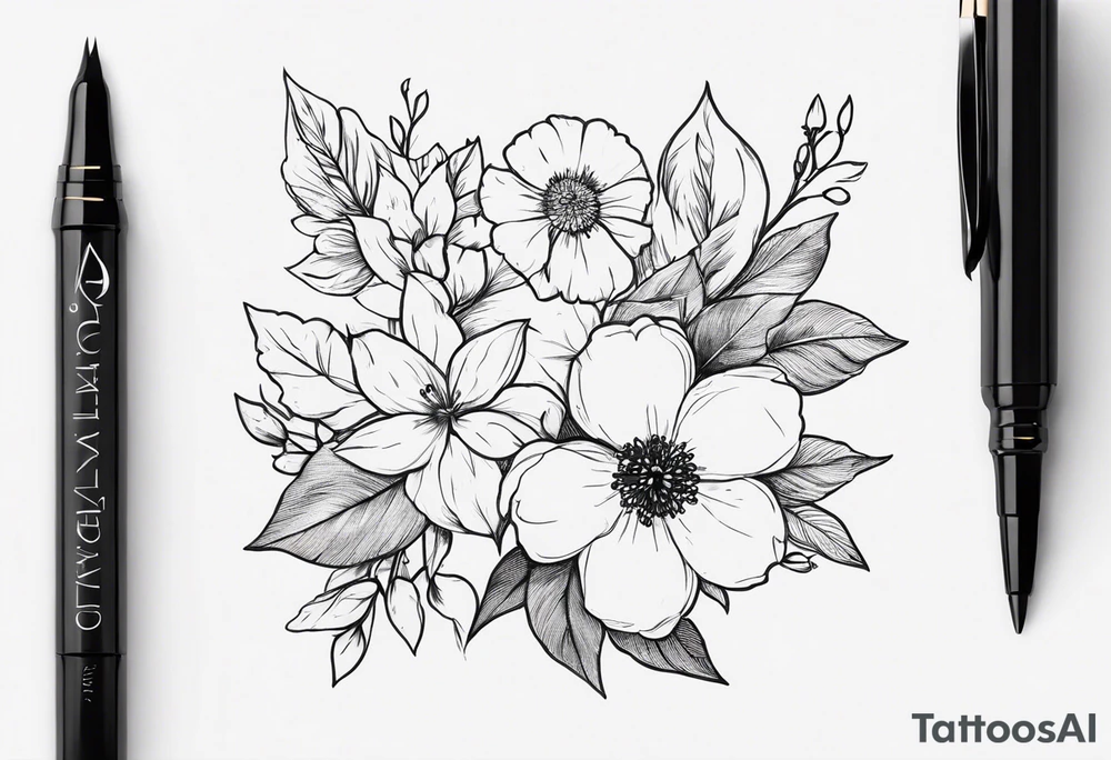 create a tattoo that has the birth month flowers of december, november, february, may, and july tattoo idea