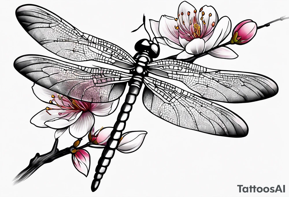 dragon fly with cherry blossoms tattoo idea