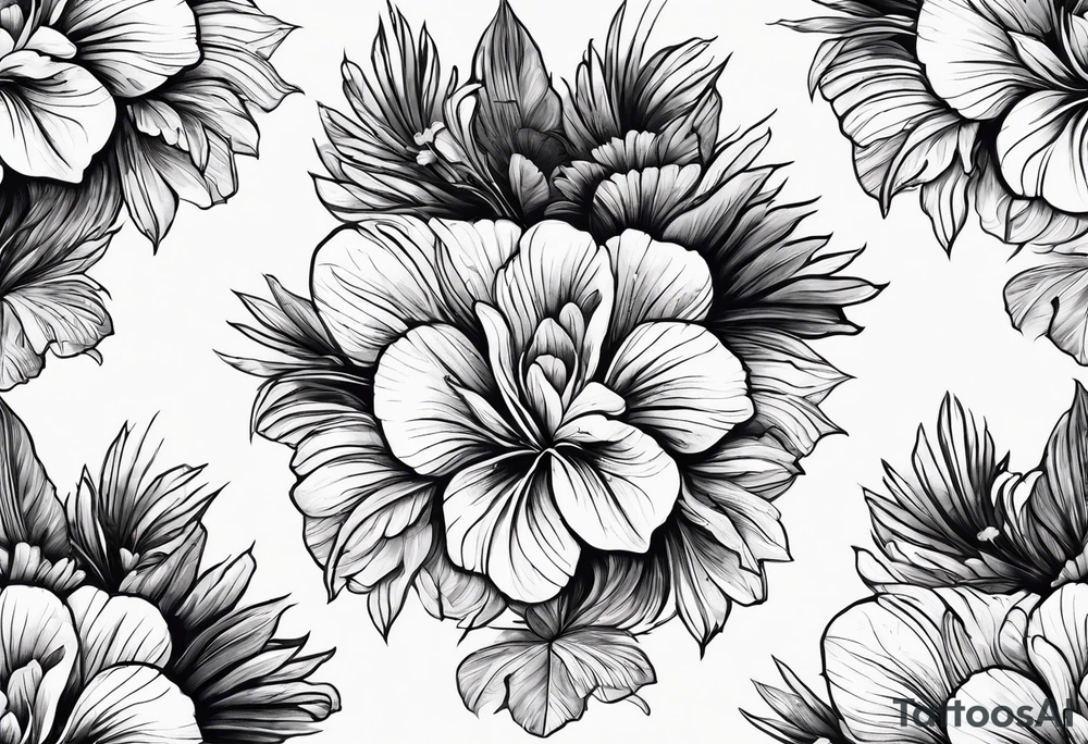 sea, flower, palm tattoo idea