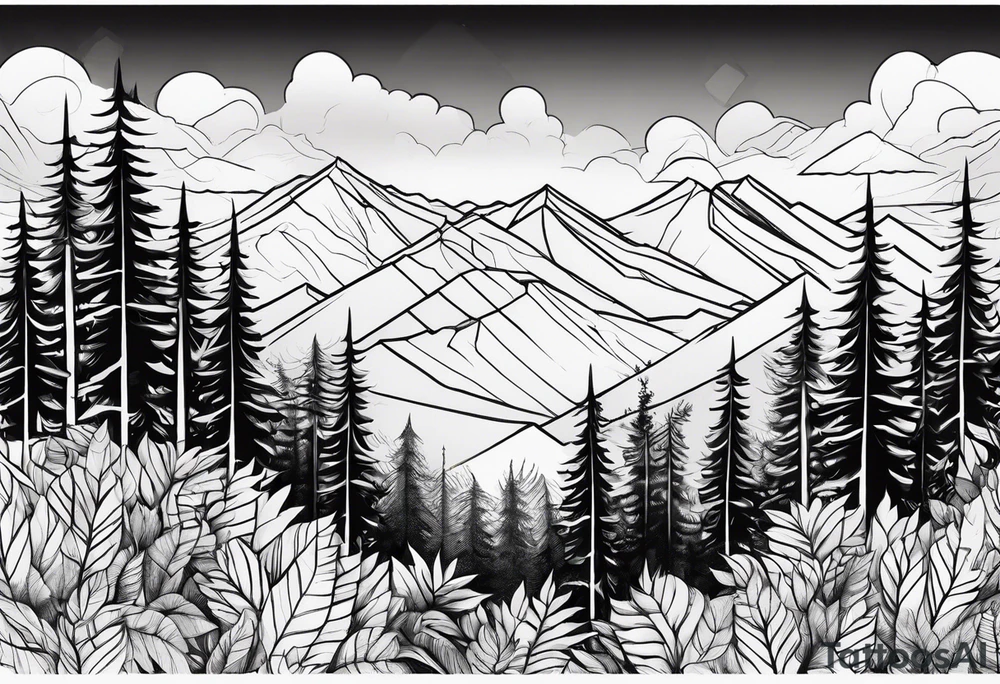 forest along the edges where the fires below and in the distance tattoo idea