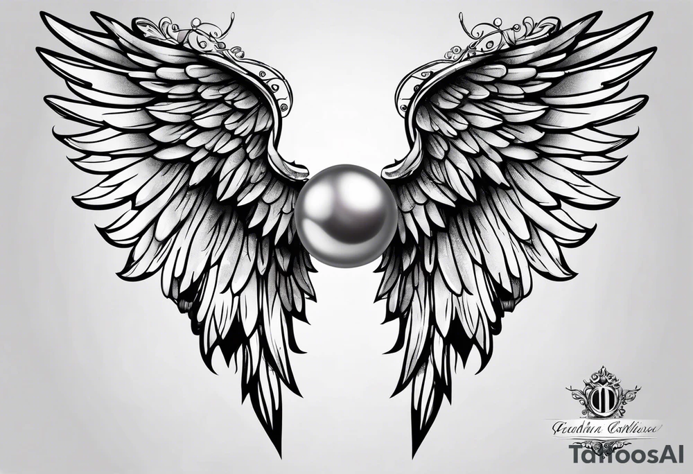 angel wings with pearls tattoo idea