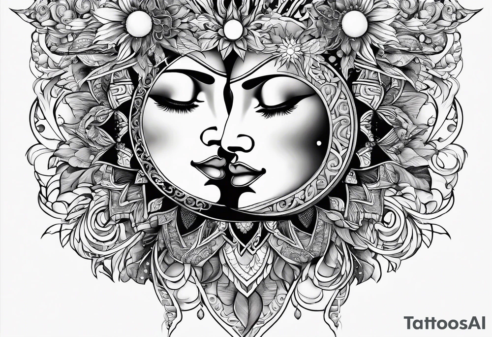the sun and the moon as two lovers tattoo idea