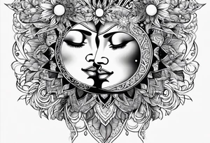 the sun and the moon as two lovers tattoo idea