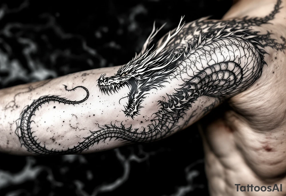 scary big dragon hissing with long tail tattoo idea