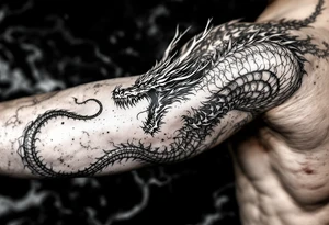 scary big dragon hissing with long tail tattoo idea