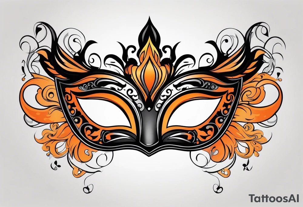 Unhappy Masquerade mask that is orange and black  with smoke tattoo idea