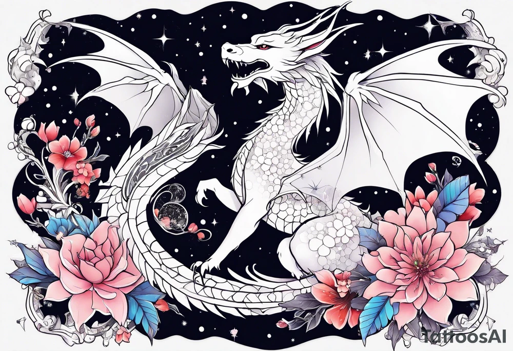Constellation, wing , snow , cross , dragon female japan kawaii , flower tattoo idea