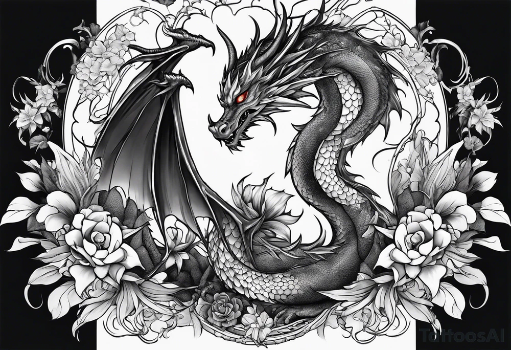 fairy and a dragon in the background tattoo idea