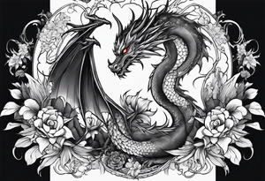 fairy and a dragon in the background tattoo idea