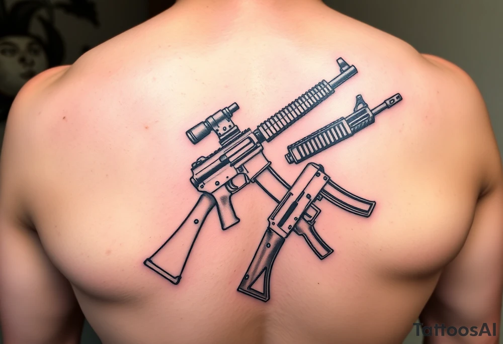 Pin up with ak 47 and a uzi tattoo idea