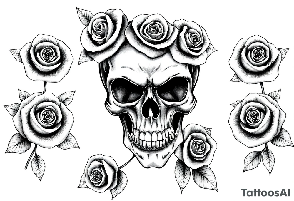 skull and roses tattoo idea