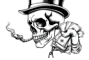 skull with mustache,a big cigar in his mouth,a top-hat on his head and alot of money in a hand. tattoo idea