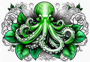 Electric octopus peaceful green roses tattoo idea