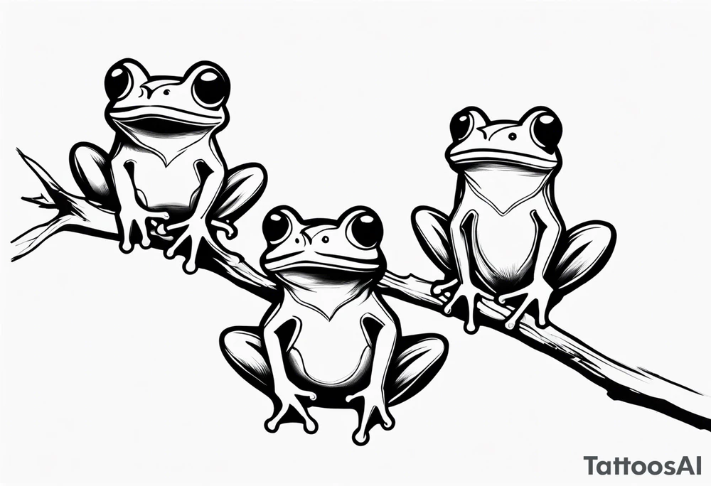 3 frogs on a branch tattoo idea