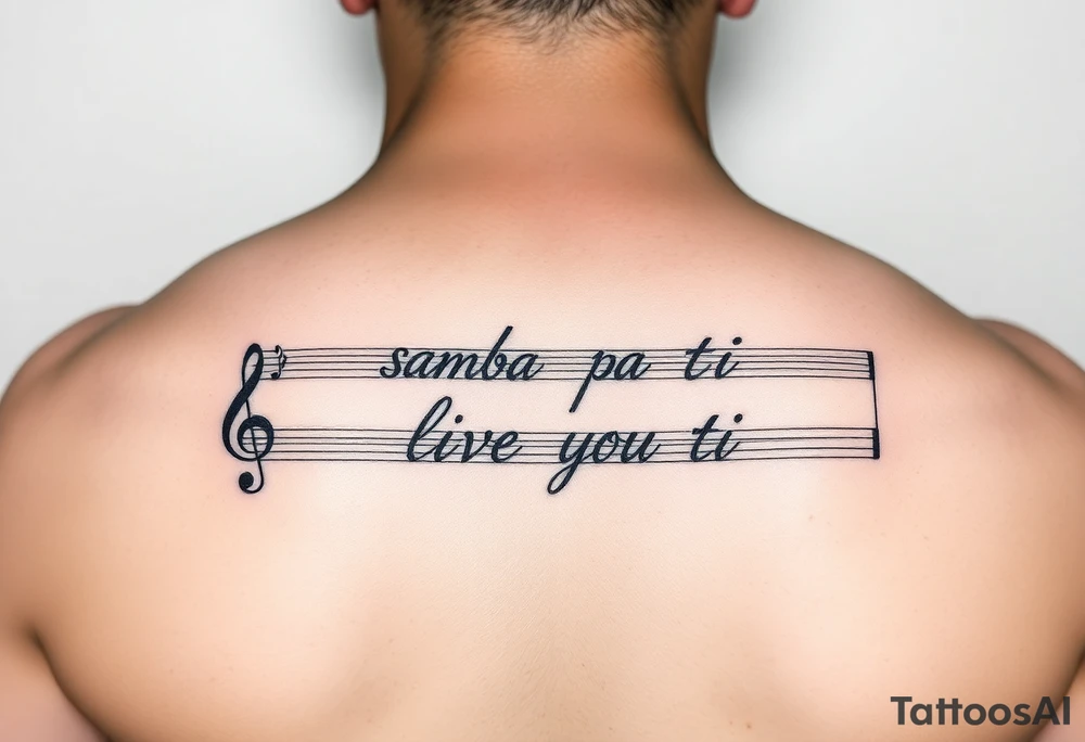 sheet music with the beginning of Santana's song samba pa ti with the phrase live your lyrics and fancy cursive between the top and bottom staves tattoo idea