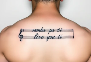 sheet music with the beginning of Santana's song samba pa ti with the phrase live your lyrics and fancy cursive between the top and bottom staves tattoo idea