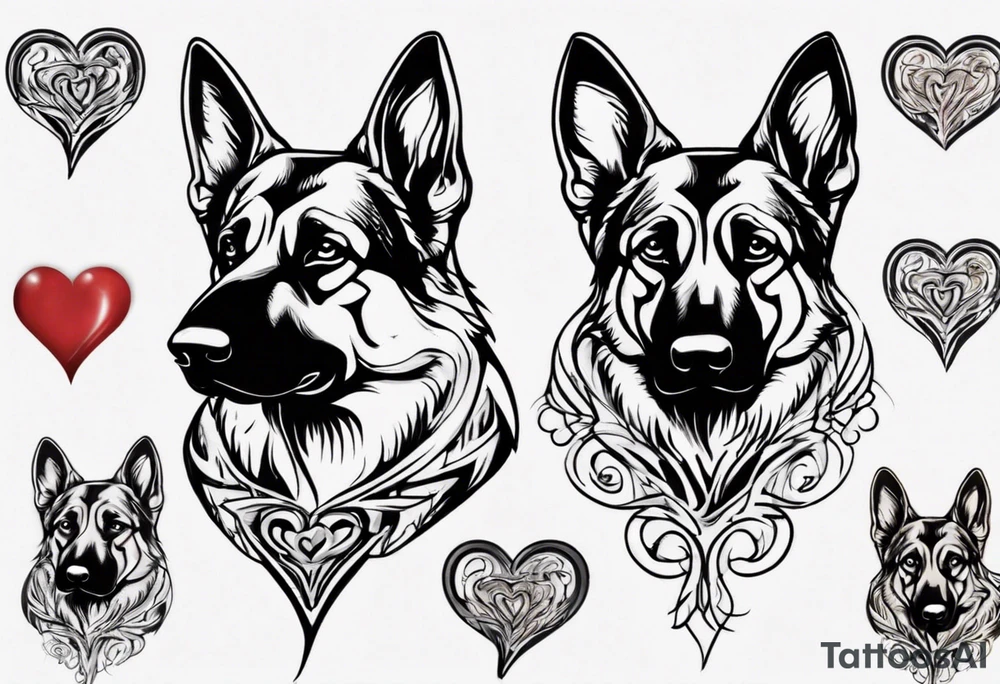 German Shepherd with a heart behind it tattoo idea